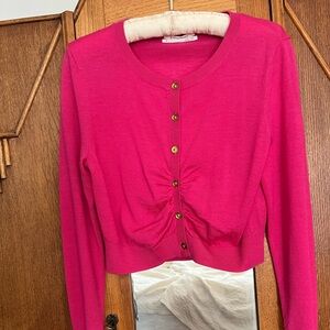 Anthropologie Fuchsia Button Down Cashmere Cardigan